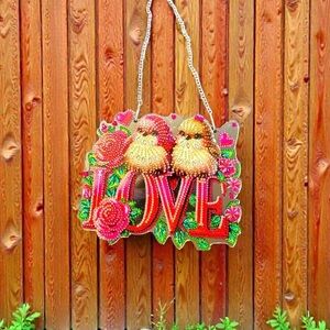 Love Birds Hanging Sign Hand Crafted and Sealed Diamond Art 7-8” Decor